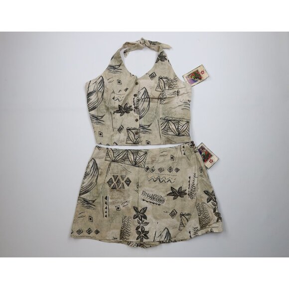 Hilo Hattie Tops - Deadstock Vtg 90s Hilo Hattie Womens XL 2 Piece Hawaiian Skort Halter Top USA